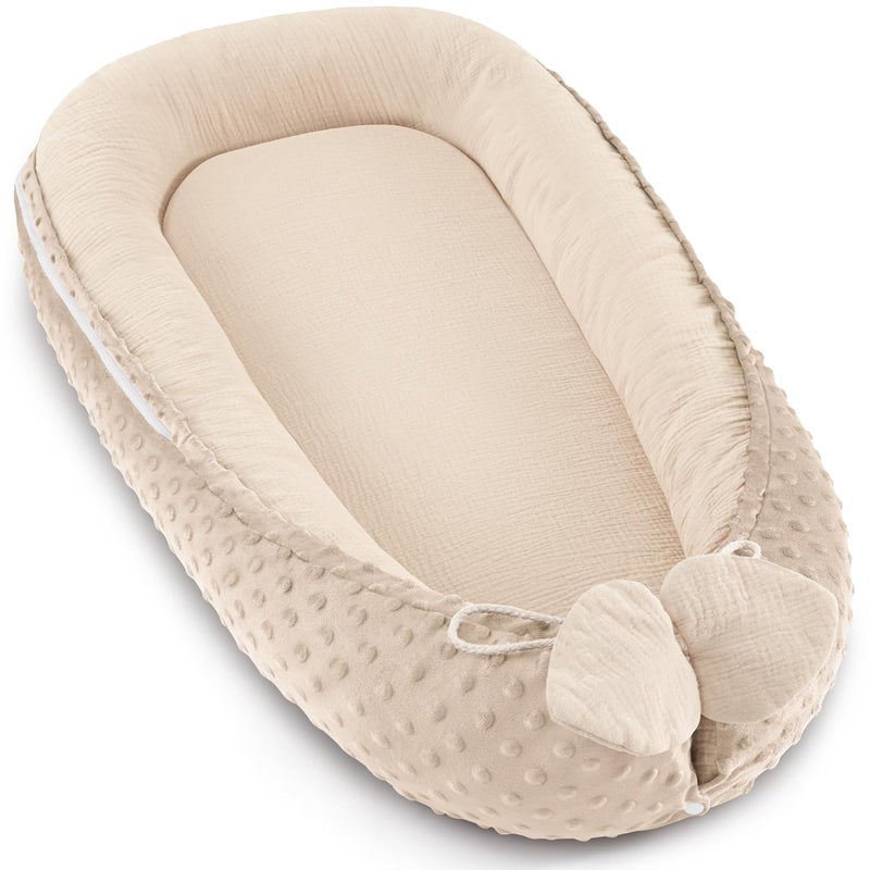 Bearmoss Baby Lounger - Infant Lounger Pillow for Newborn 0-24 Months, Soft, Breathable & Portable Baby Lounger Pillow for Boys & Girls, Cozy Baby Floor Seat for Home & Travel (Beige) - Image 1